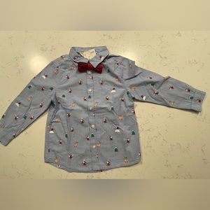 H&M Holiday Button Up Shirt w/bow tie